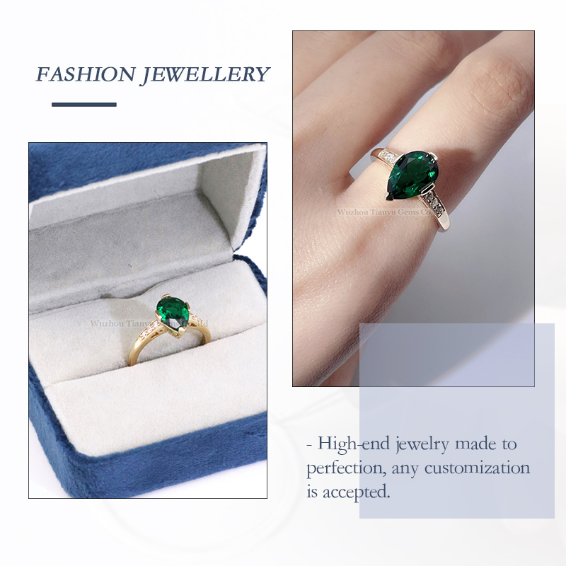 Tianyu Gems Pear Shaped Emerald Women's Ring 14k Yellow Gold Wedding Band 5