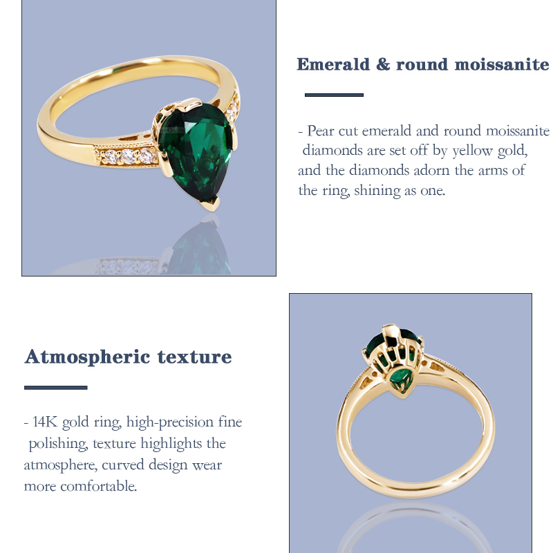 Tianyu Gems Pear Shaped Emerald Women's Ring 14k Yellow Gold Wedding Band 3
