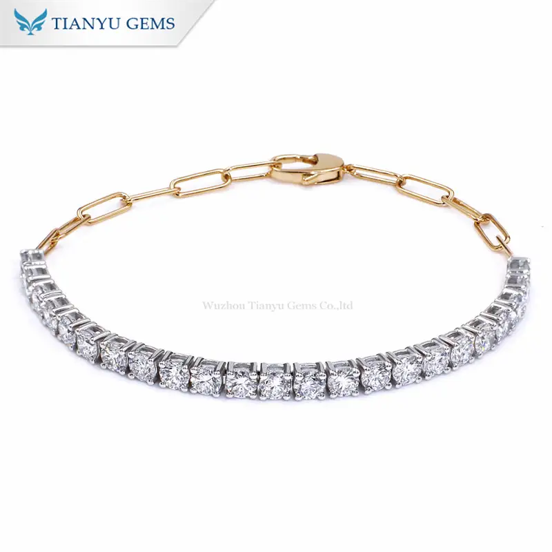 Tianyu Gems Round Cut Geometric Block Bracelet 14k Yellow White Gold Moissanite Bracelet 1