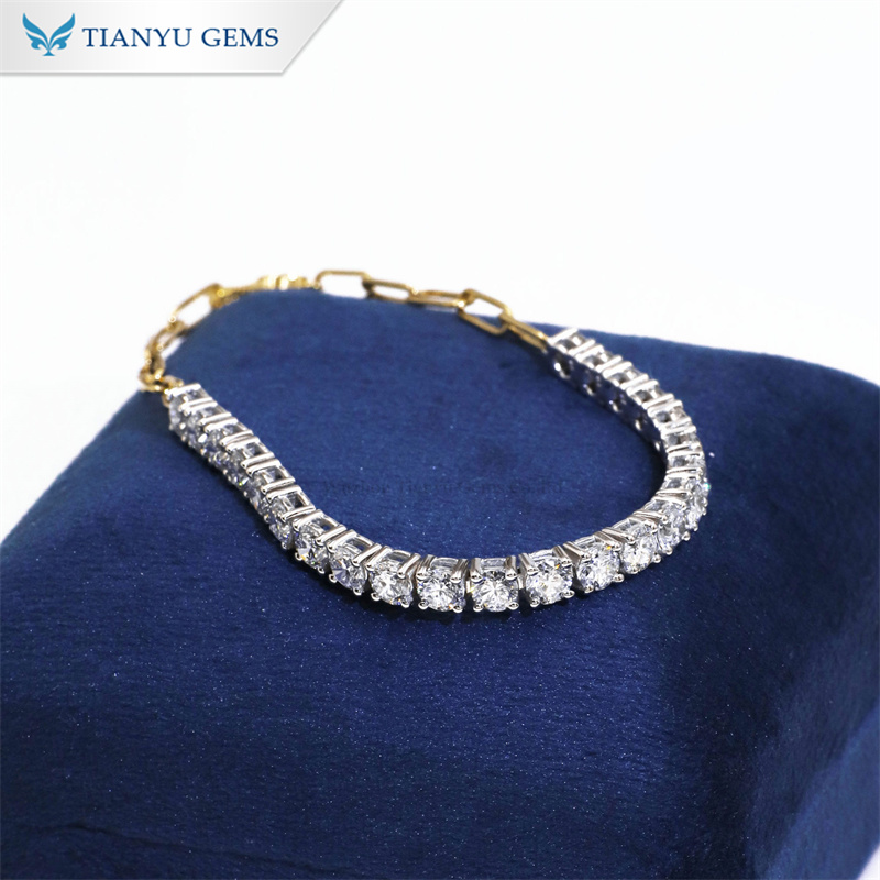 Tianyu Gems Round Cut Geometric Block Bracelet 14k Yellow White Gold Moissanite Bracelet 2