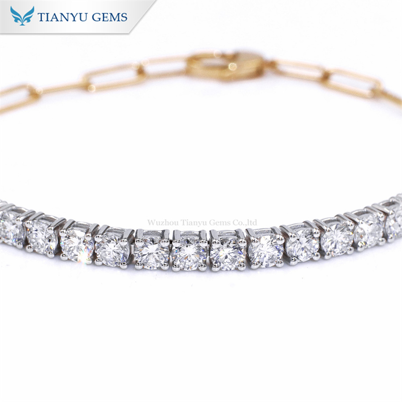 Tianyu Gems Round Cut Geometric Block Bracelet 14k Yellow White Gold Moissanite Bracelet 3