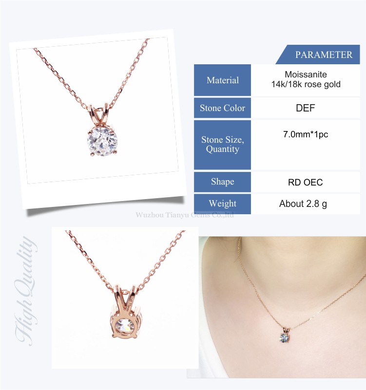 Tianyu wholesales loose moissanite and moissanite jewelry 1ct synthesis diamond gold pendant necklace 8