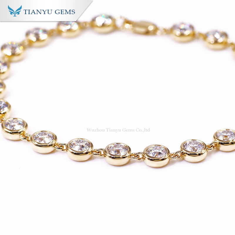 Fashion Yellow Gold Jewelry 4mm Moissanite Diamond Bracelet Chain 2
