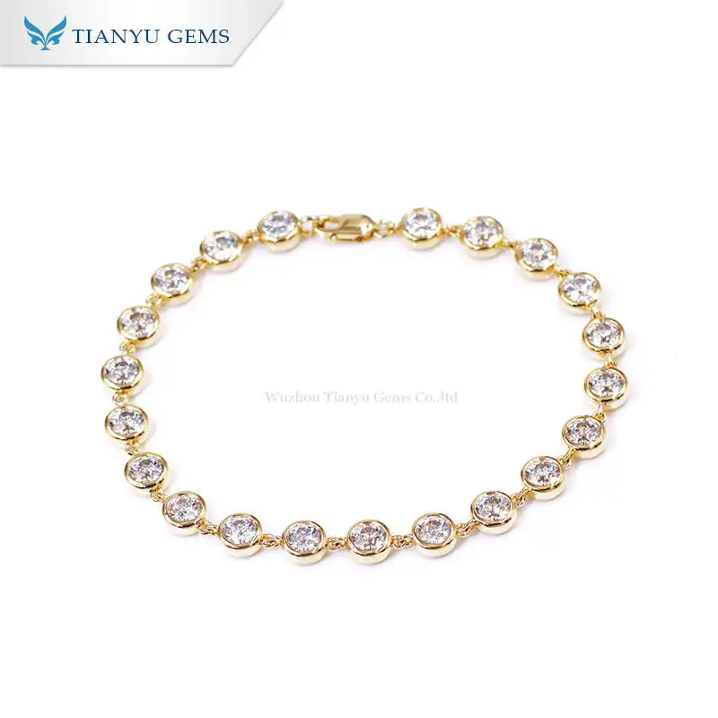 Fashion Yellow Gold Jewelry 4mm Moissanite Diamond Bracelet Chain 1