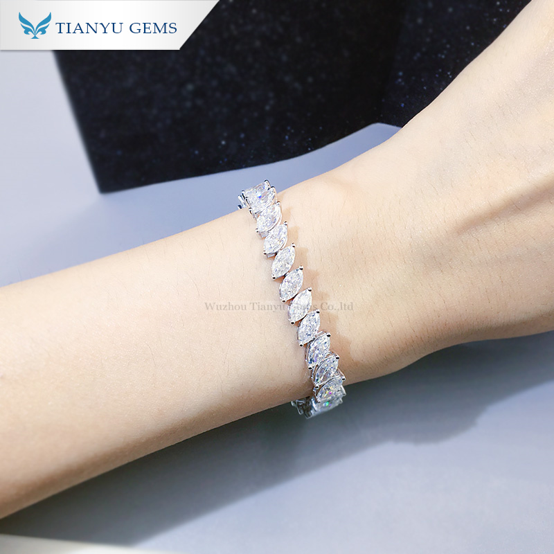 Tianyu Gems 14k\18k white gold diamond bracelet women marquise moissanite diamond fashion bracelet for gift 4