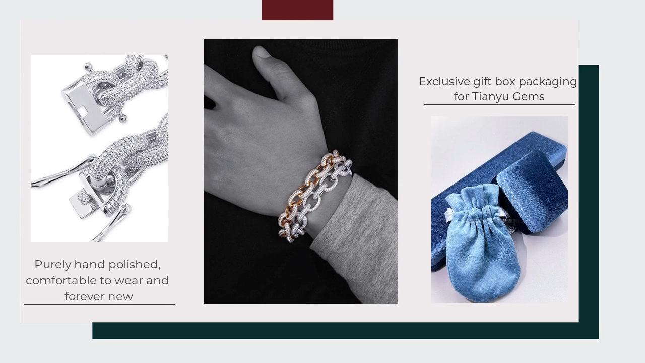 Tianyu Gems lock bracelet luxury Cuba bracelet moissanite yellow diamond white diamond group set full diamond bracelet 4