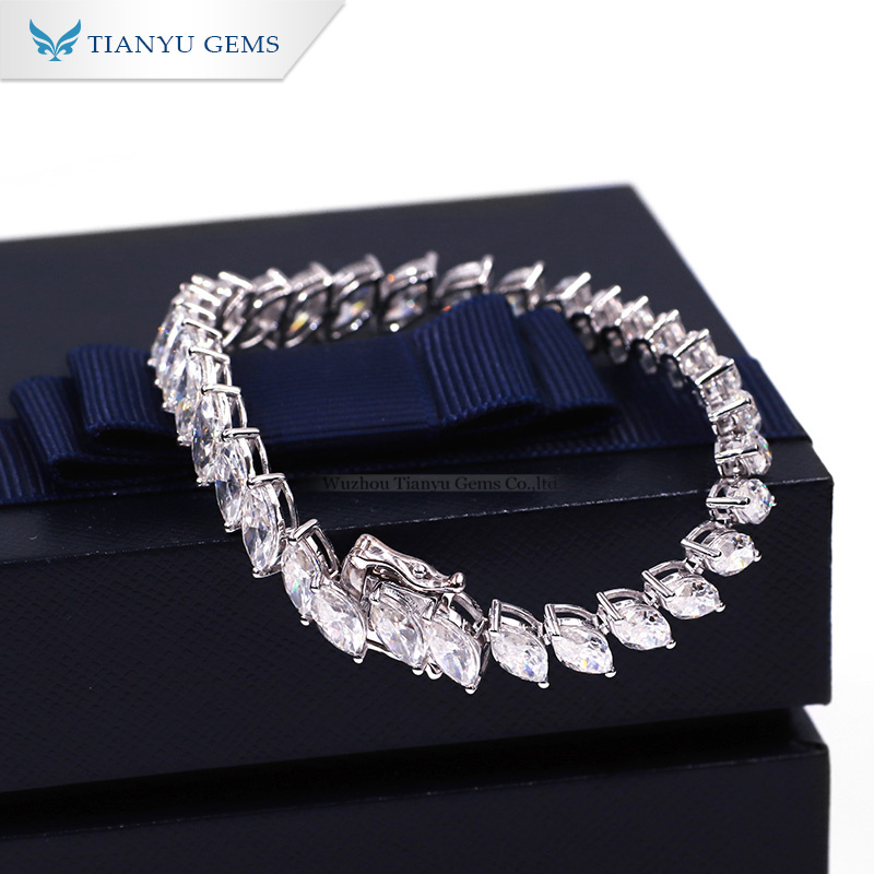 Tianyu Gems 14k\18k white gold diamond bracelet women marquise moissanite diamond fashion bracelet for gift 2