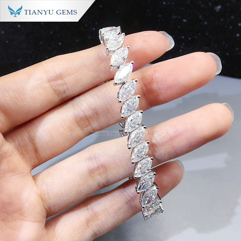 Tianyu Gems 14k\18k white gold diamond bracelet women marquise moissanite diamond fashion bracelet for gift 3