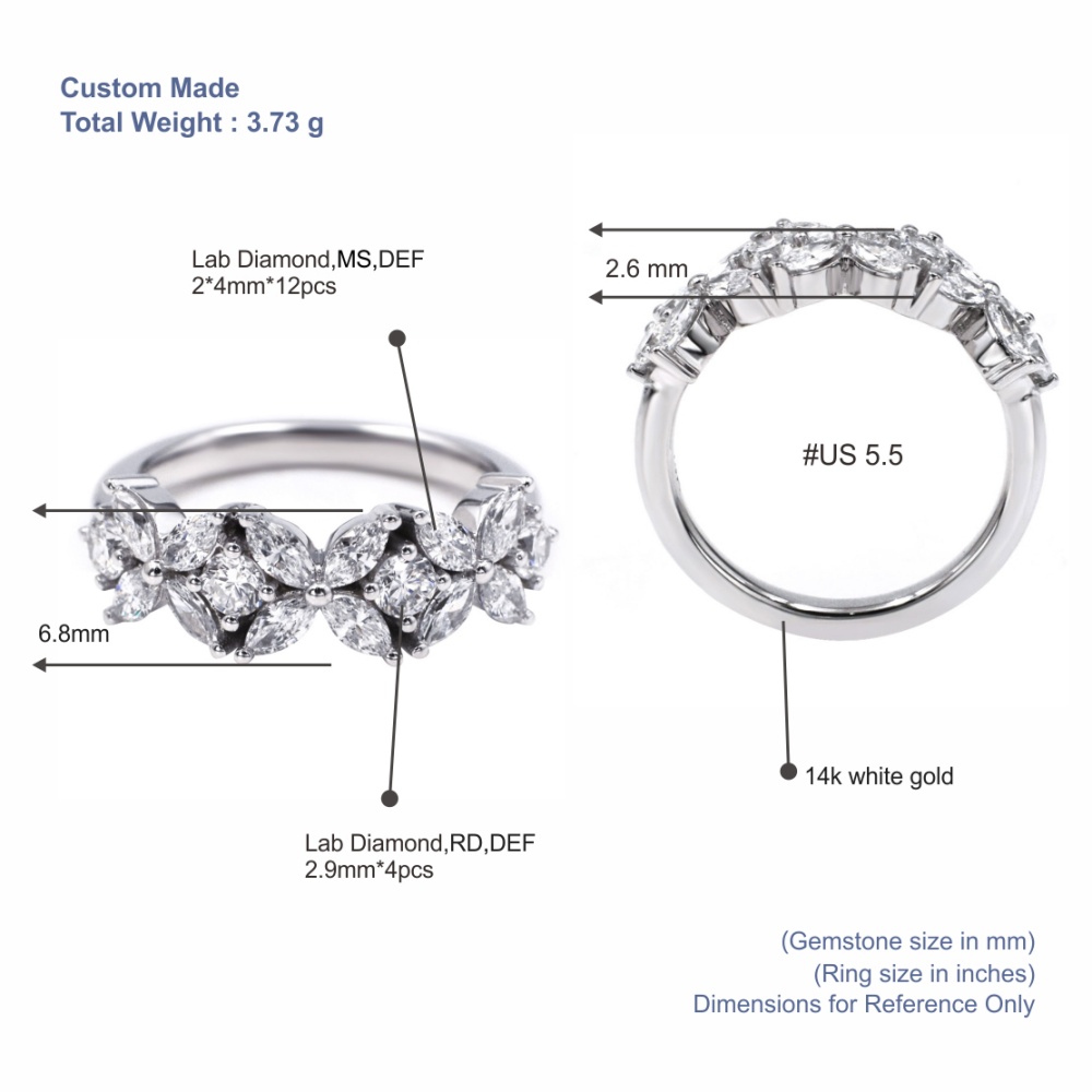 Tianyu Gems White Gold Wedding Band Lab Diamond Eternity Ring For Women 5