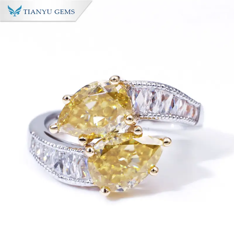 Tianyu Gem, grossiste en bijoux en or 14k/18k, bagues en moissanite jaune taille poire 1