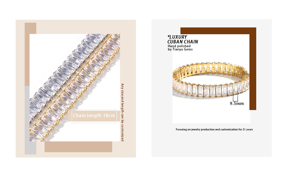 Tianyu Gems Gold Jewelry Wholesale Vendors Rectangle Moissanite Full Diamond Bracelets Cuba Luxury Style1 3