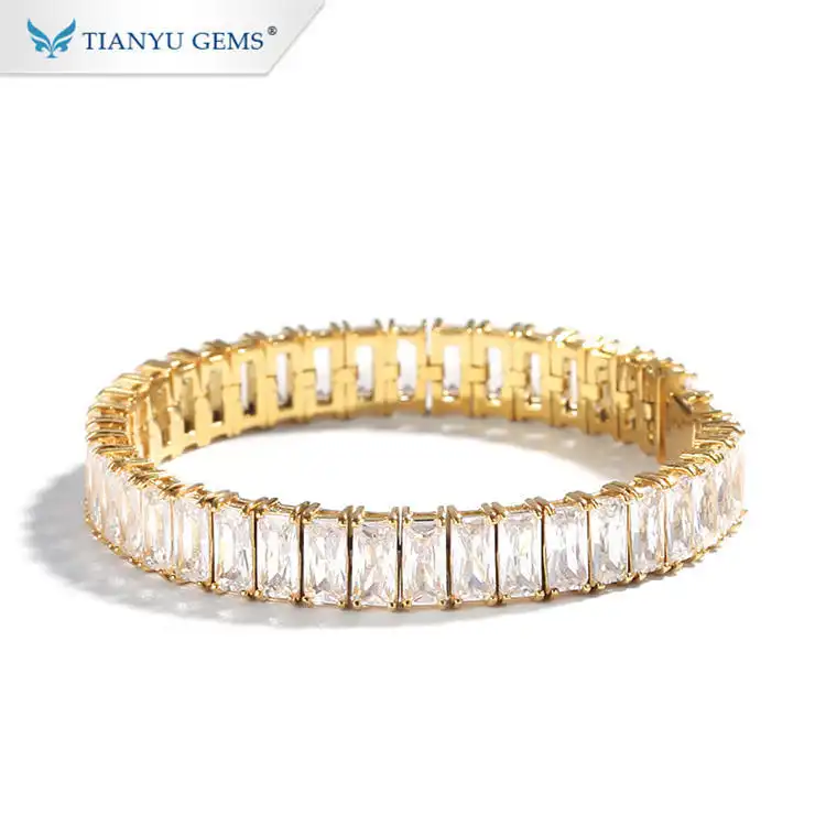 Tianyu Gems Gold Jewelry Wholesale Vendors Rectangle Moissanite Full Diamond Bracelets Cuba Luxury Style1 1