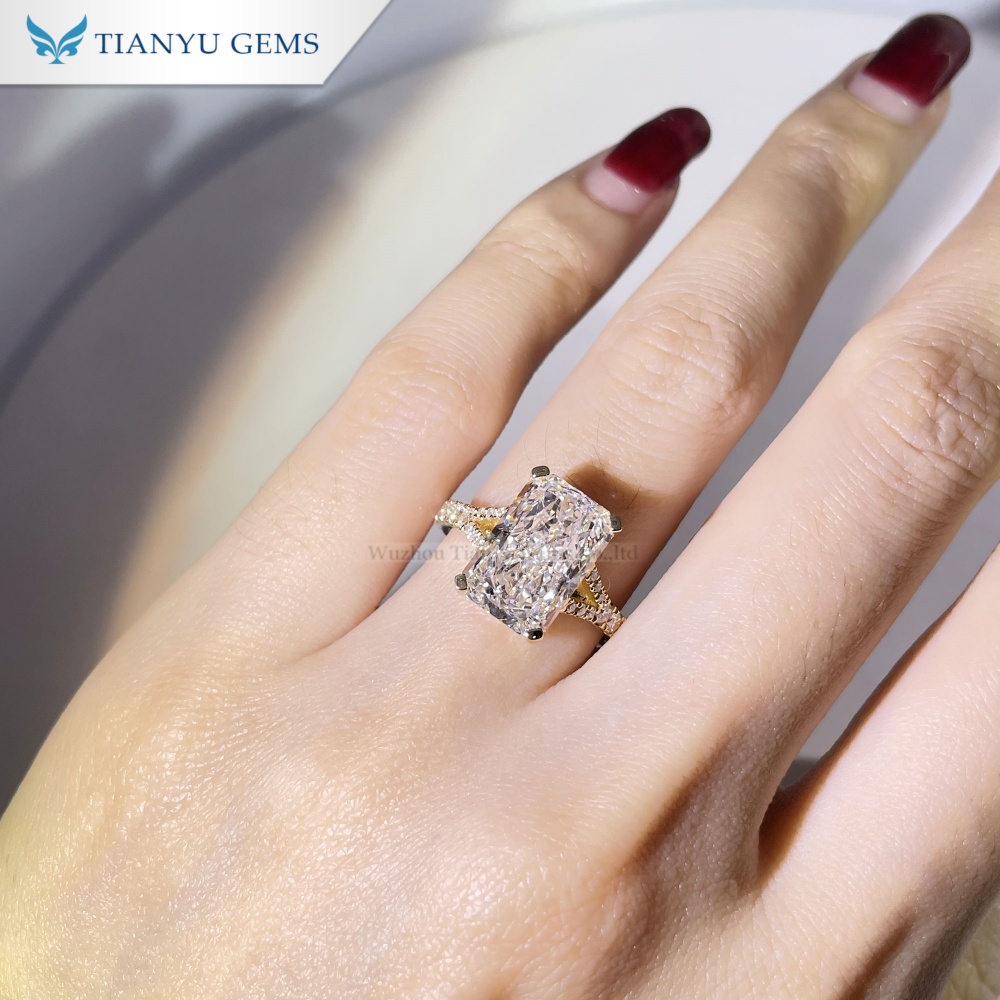 Tianyu Gems Yellow Gold Lab Grown Diamond Engagement Ring 18k Gold Radiant Cut Ring 4