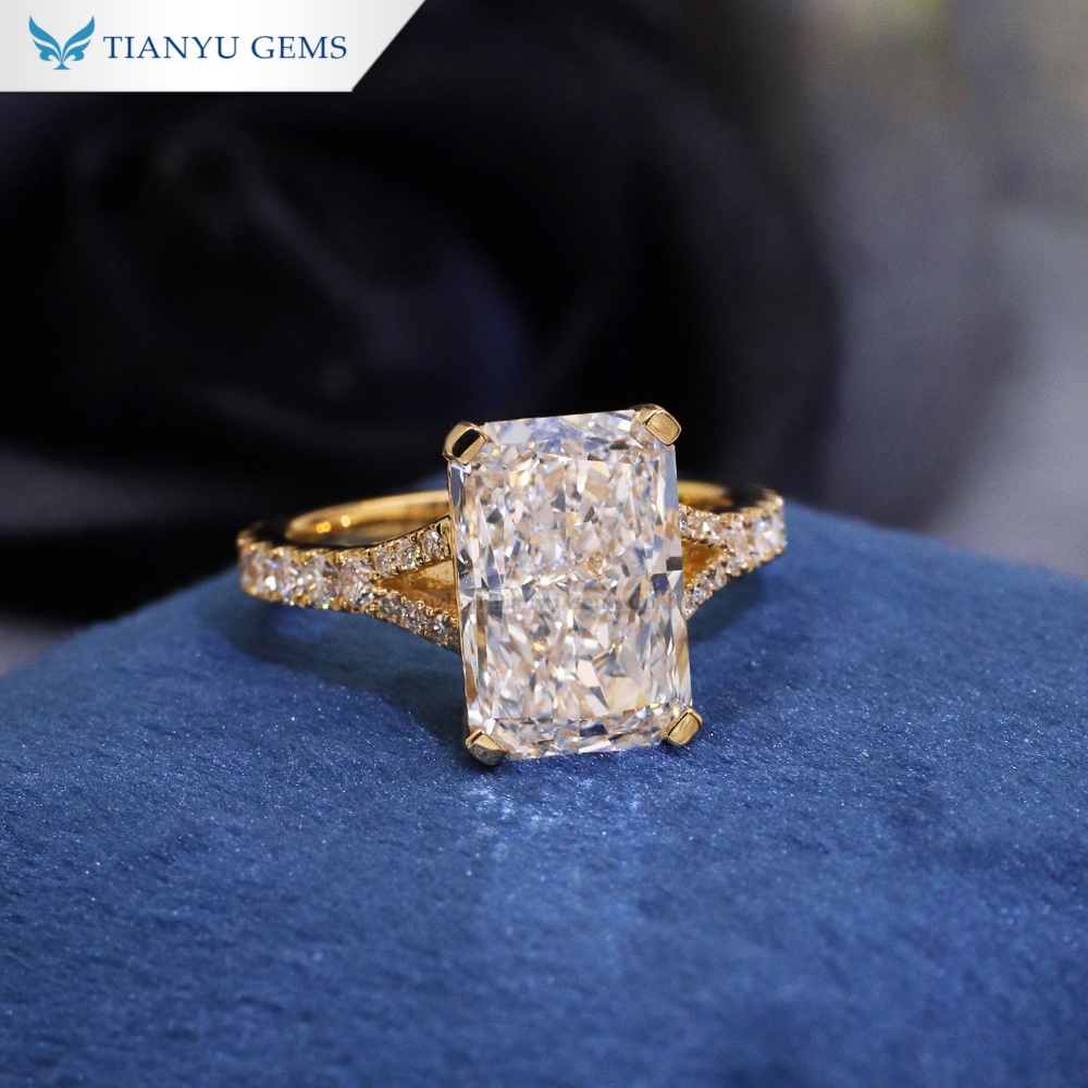 Tianyu Gems Yellow Gold Lab Grown Diamond Engagement Ring 18k Gold Radiant Cut Ring 2