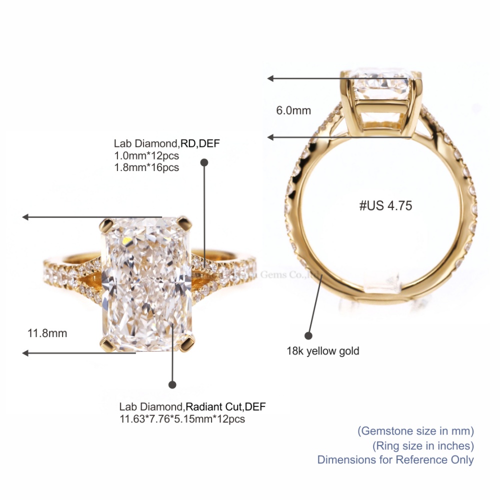 Tianyu Gems Yellow Gold Lab Grown Diamond Engagement Ring 18k Gold Radiant Cut Ring 5
