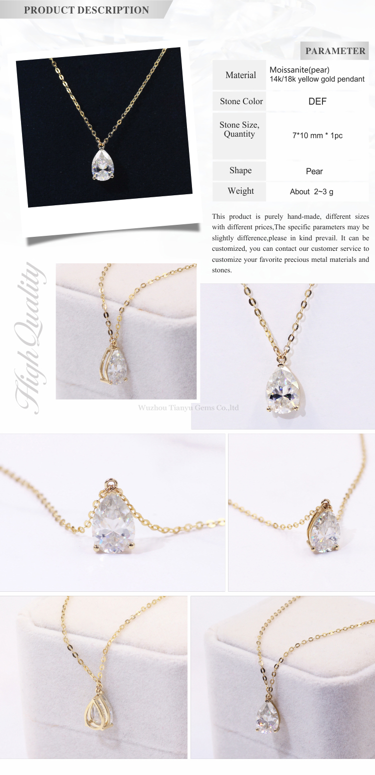 Tianyu Gems New style one carat foreverone round brilliant lab grown custom moissanite jewelry necklace