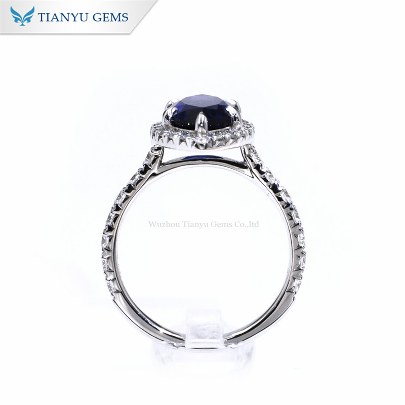 حلقه نامزدی 14 عیار برش مارکیز جمز Tianyu Gems Royal Blue Sapphire 3