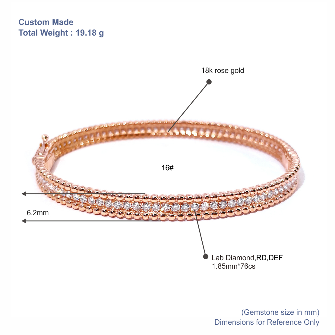 Tianyu Gems Round Cut Lab Diamond Bracelet 18k  Rose Gold Bracelet 5