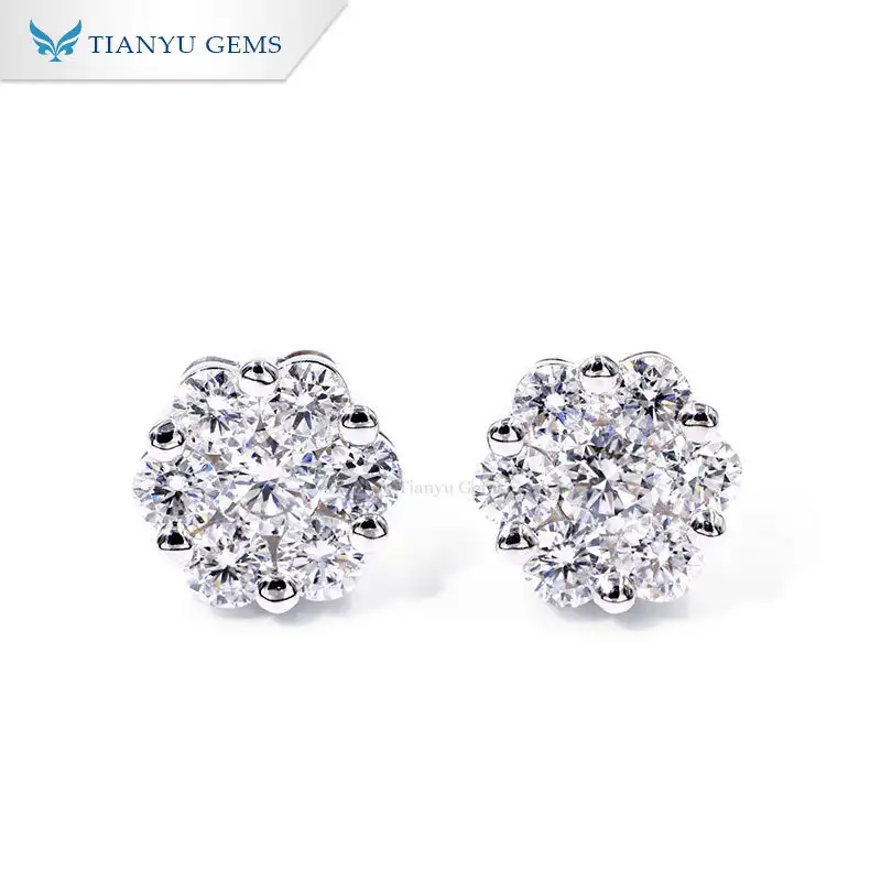 Tianyu gems white gold flower shape lab grown diamond earrings for women Lab Grown Diamond Jewelry 1
