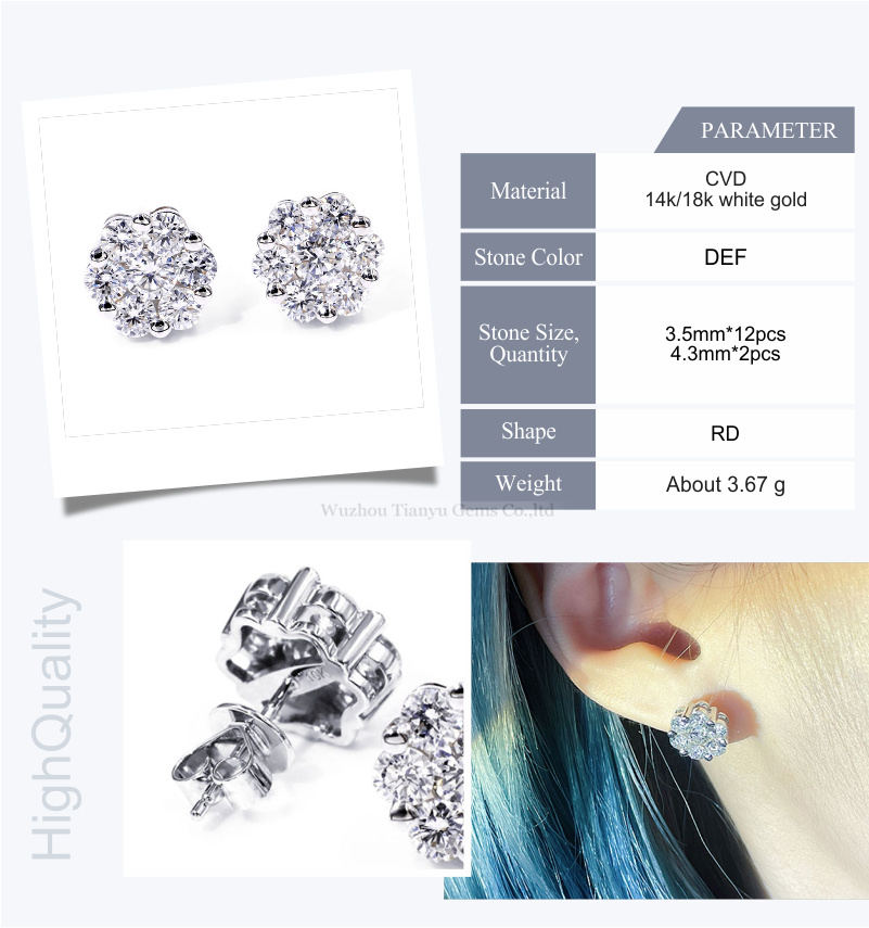 Tianyu gems white gold flower shape lab grown diamond earrings for women Lab Grown Diamond Jewelry 7