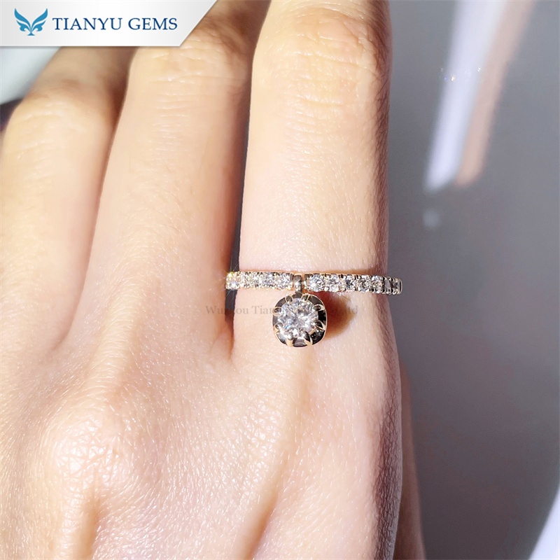 Tianyu Gems 14k Yellow Gold Round Lab Diamond Ring Pendant Ring for Women 4