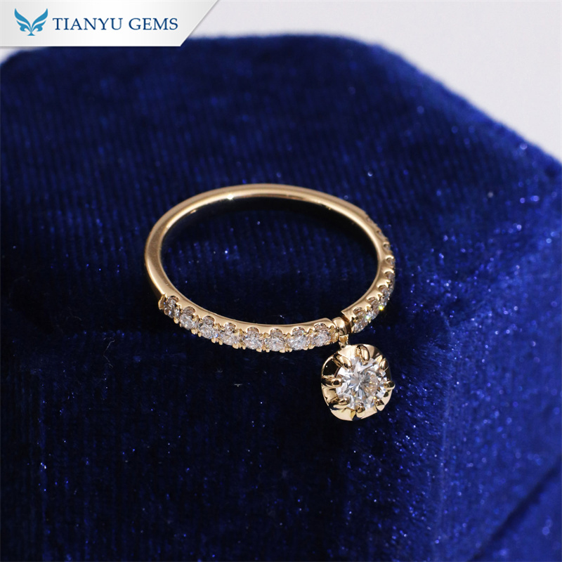 Tianyu Gems 14k Yellow Gold Round Lab Diamond Ring Pendant Ring for Women 2