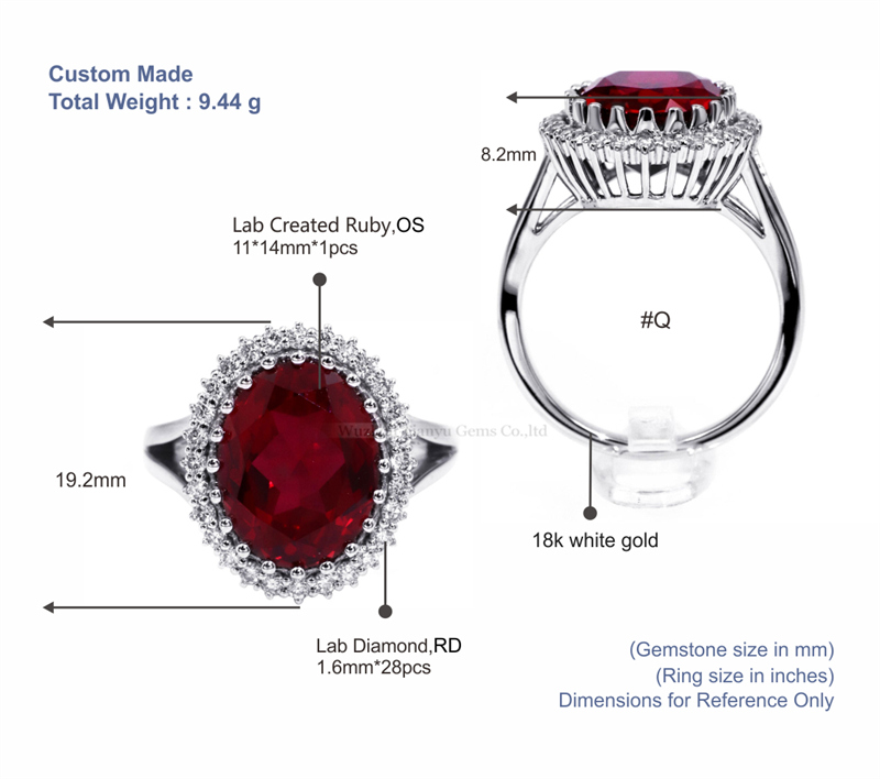 Tianyu Gems Antique Ruby Ring 18K Oval Cut White Gold Ring 5