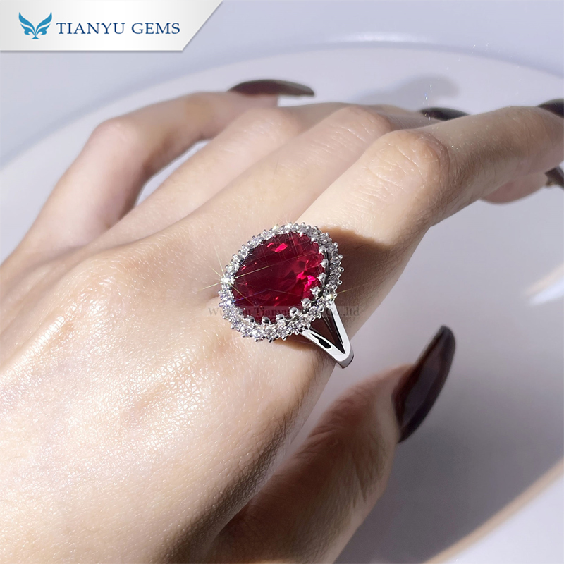 Tianyu Gems Antique Ruby Ring 18K Oval Cut White Gold Ring 4