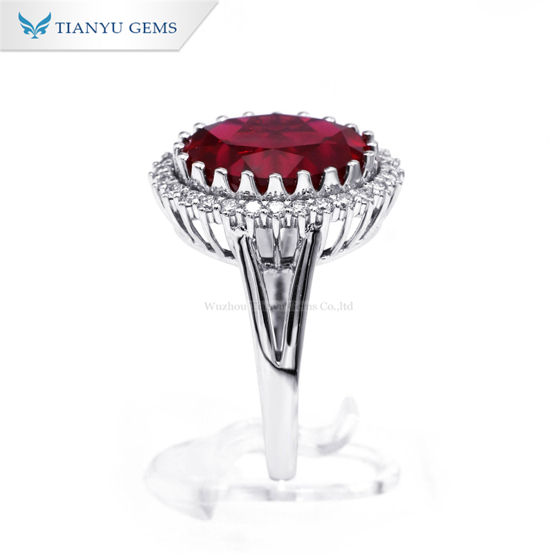 Tianyu Gems Antique Ruby Ring 18K Oval Cut White Gold Ring 6