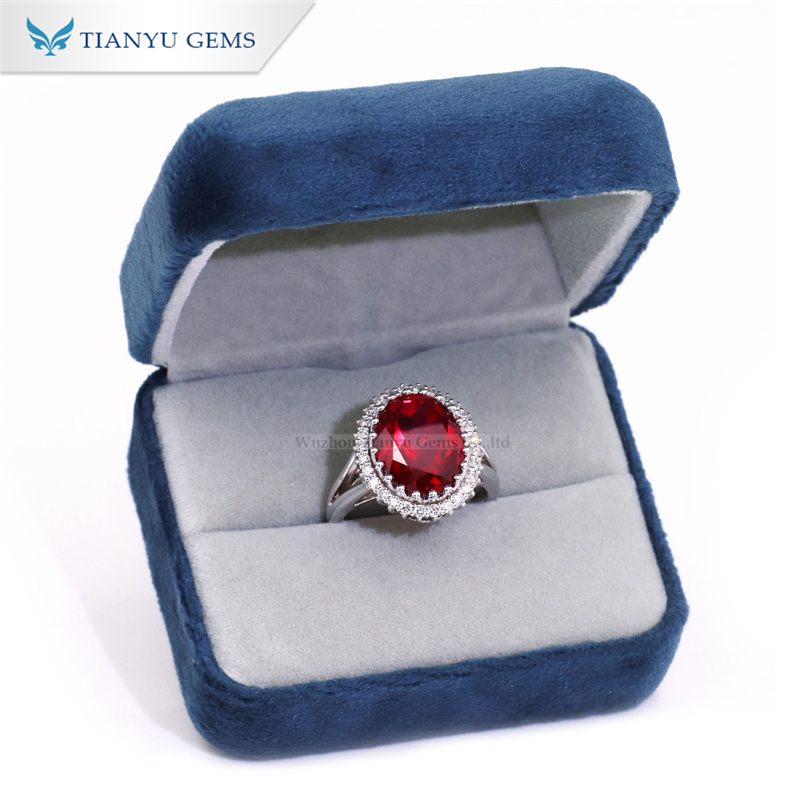 Tianyu Gems Antique Ruby Ring 18K Oval Cut White Gold Ring 7