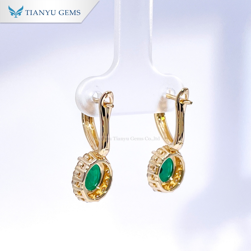 Brinco Tianyu Gems em ouro amarelo com esmeralda hidrotermal de corte oval para mulheres 6