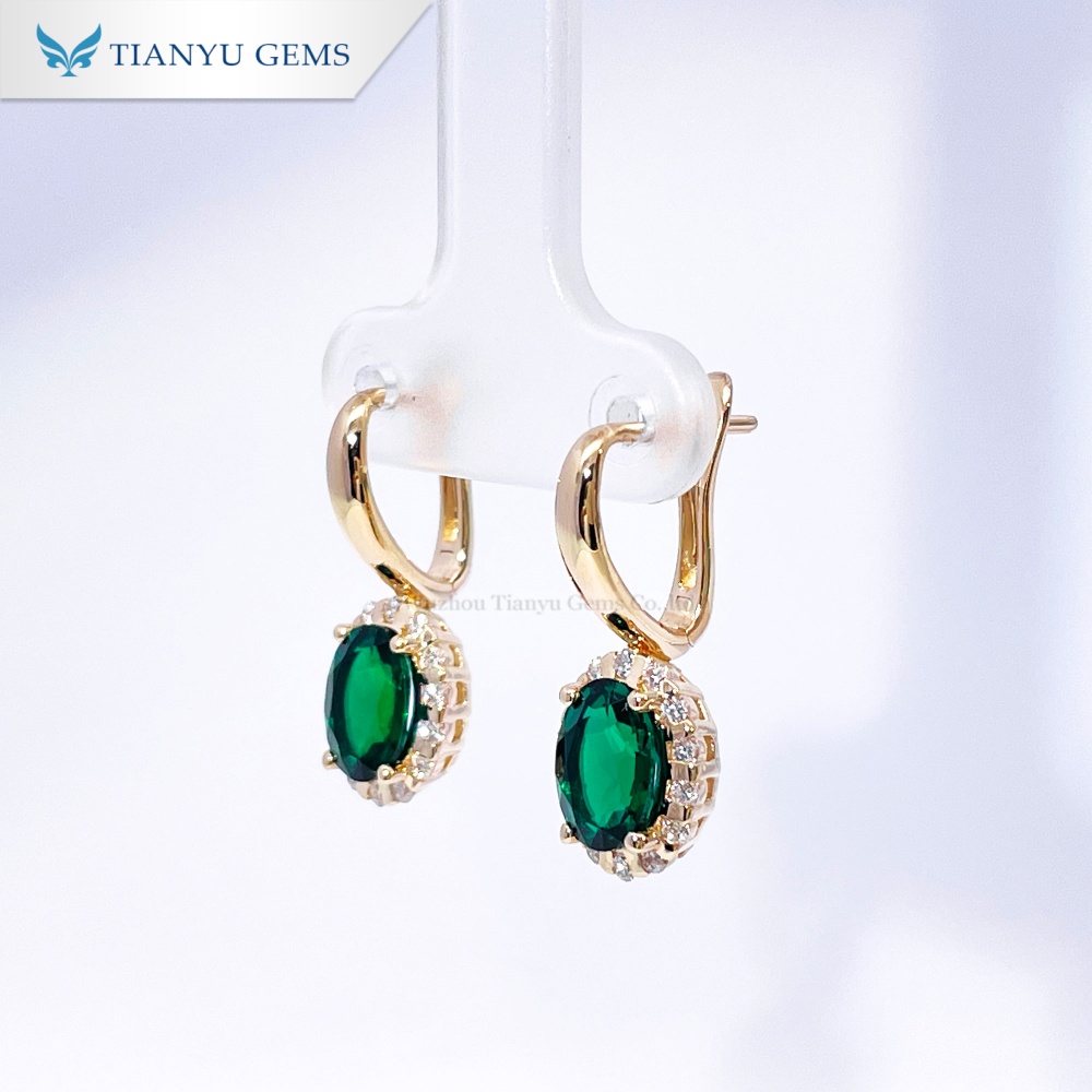 Brinco Tianyu Gems em ouro amarelo com esmeralda hidrotermal de corte oval para mulheres 3