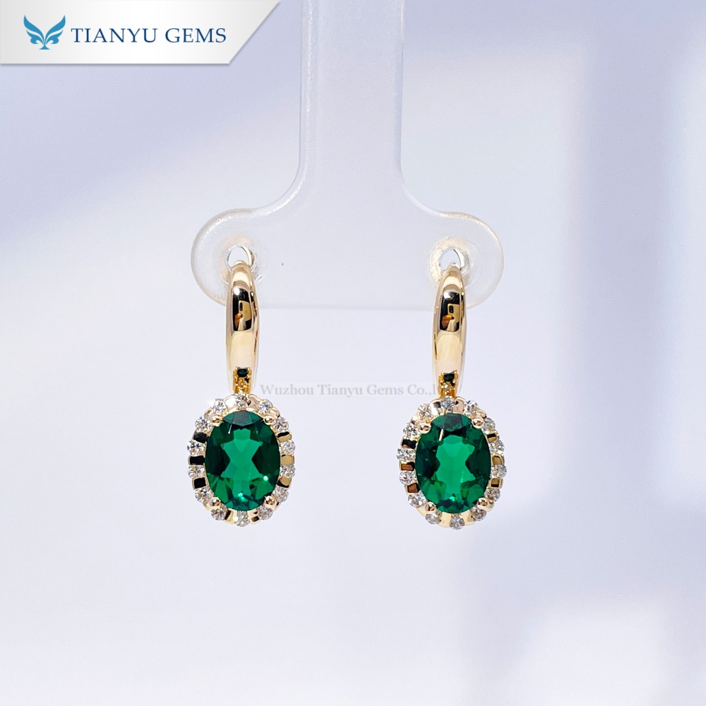 Brinco Tianyu Gems em ouro amarelo com esmeralda hidrotermal de corte oval para mulheres 5