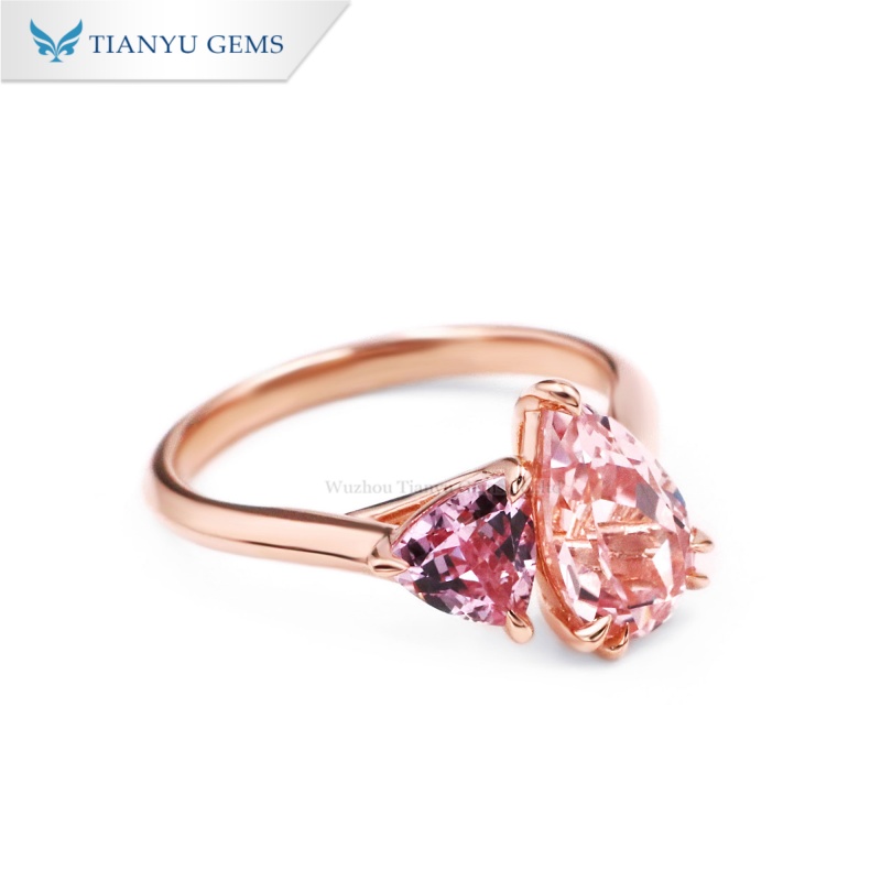 Tianyu Gems Toi et Moi Engagement Ring Pink Lab Sapphire Pear Cut Morganite Ring 3
