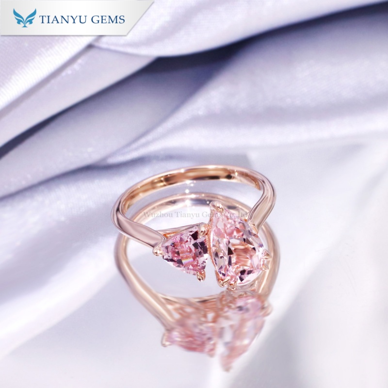 Tianyu Gems Toi et Moi Engagement Ring Pink Lab Sapphire Pear Cut Morganite Ring 2
