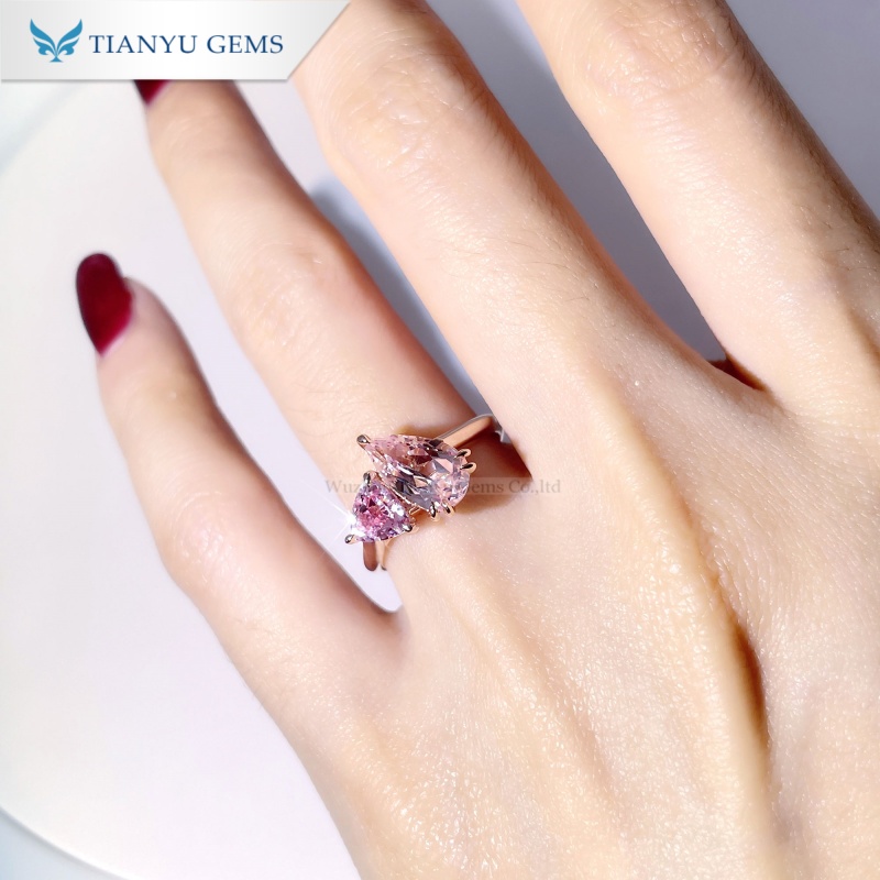 Tianyu Gems Toi et Moi Engagement Ring Pink Lab Sapphire Pear Cut Morganite Ring 4