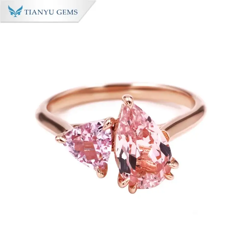 Tianyu Gems Toi et Moi Engagement Ring Pink Lab Sapphire Pear Cut Morganite Ring 1