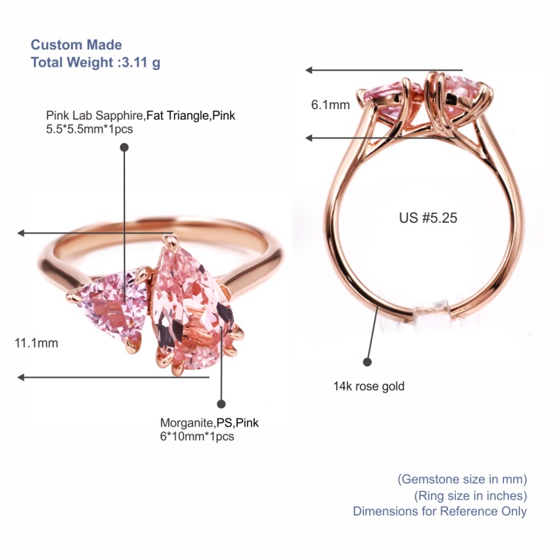 Tianyu Gems Toi et Moi Engagement Ring Pink Lab Sapphire Pear Cut Morganite Ring 5