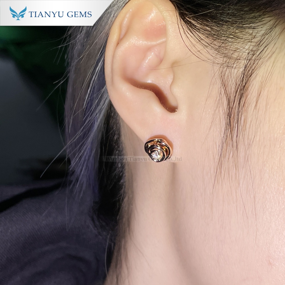 Tianyu Gems 18k Rose Gold Earrings Round Cut Moissanite Diamond Earrings 4