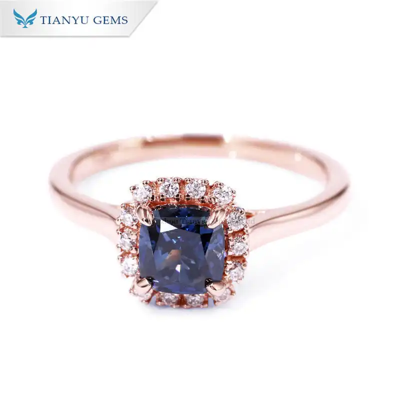 Tianyu Gems 14K white gold 1 carat  cushion HPHT ring shaped fancy color diamond women's ring 1