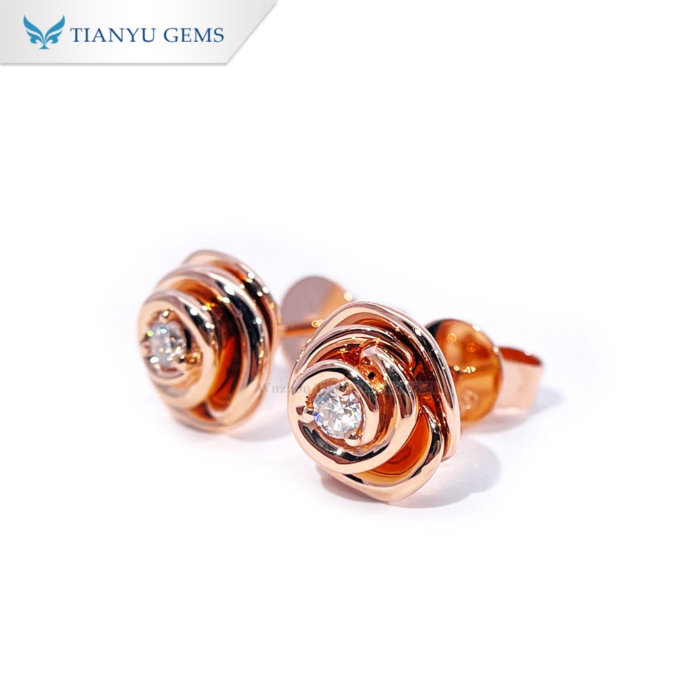 Tianyu Gems 18k Rose Gold Earrings Round Cut Moissanite Diamond Earrings 3