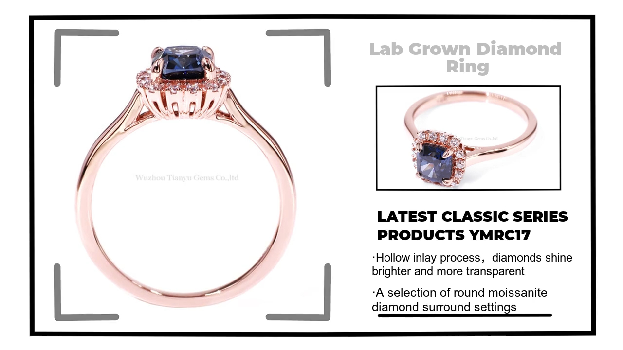 Tianyu Gems 14K white gold 1 carat  cushion HPHT ring shaped fancy color diamond women's ring 3