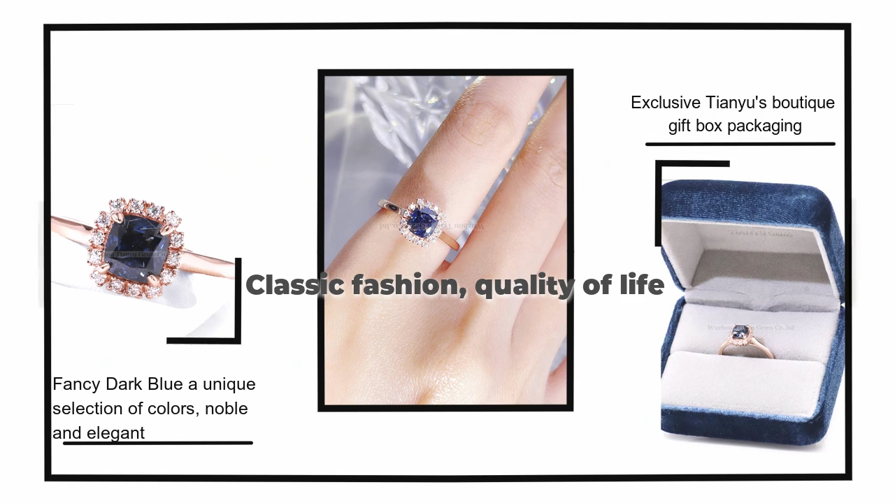 Tianyu Gems 14K white gold 1 carat  cushion HPHT ring shaped fancy color diamond women's ring 4