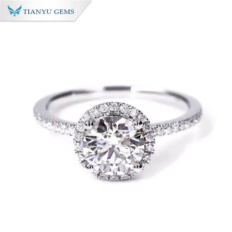 Tianyu Gems 14K white gold bud ring with a 1.32 carat H color SI1 clarity round lab grown diamond 1