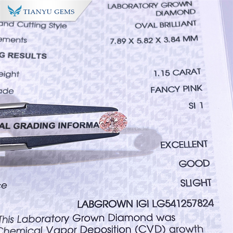 Tianyu Gems IGI Certificate 1.15ct Oval Cut Fancy Pink Lab Grown Diamond Wholesale For Custom Fancy Colors 5
