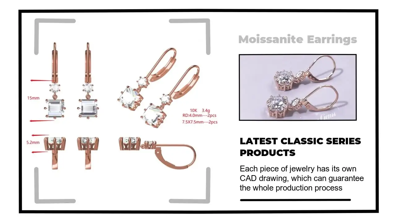 Tianyu Gems rose gold moissanite double diamond earrings show diamond models earrings pair of 4.4 carat trendy earrings 1