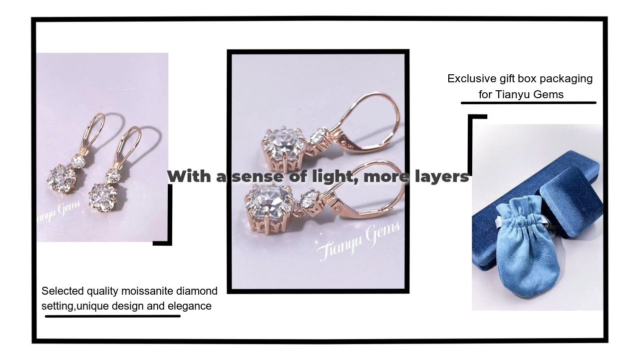 Tianyu Gems rose gold moissanite double diamond earrings show diamond models earrings pair of 4.4 carat trendy earrings 4
