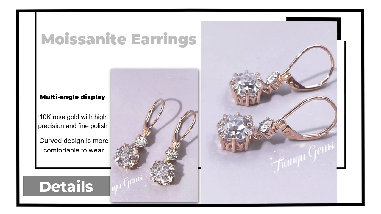 Tianyu Gems rose gold moissanite double diamond earrings show diamond models earrings pair of 4.4 carat trendy earrings 3