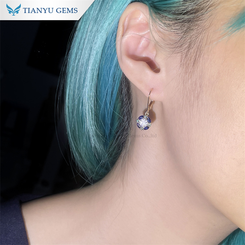Tianyu Gems Marquise Cut Sapphire Earrings 14k Yellow Gold Moissanite Diamond Earrings 4