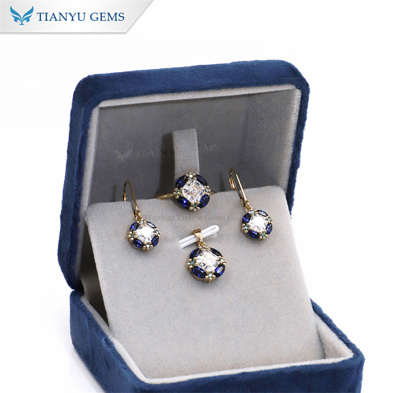 Tianyu Gems Marquise Cut Sapphire Earrings 14k Yellow Gold Moissanite Diamond Earrings 7